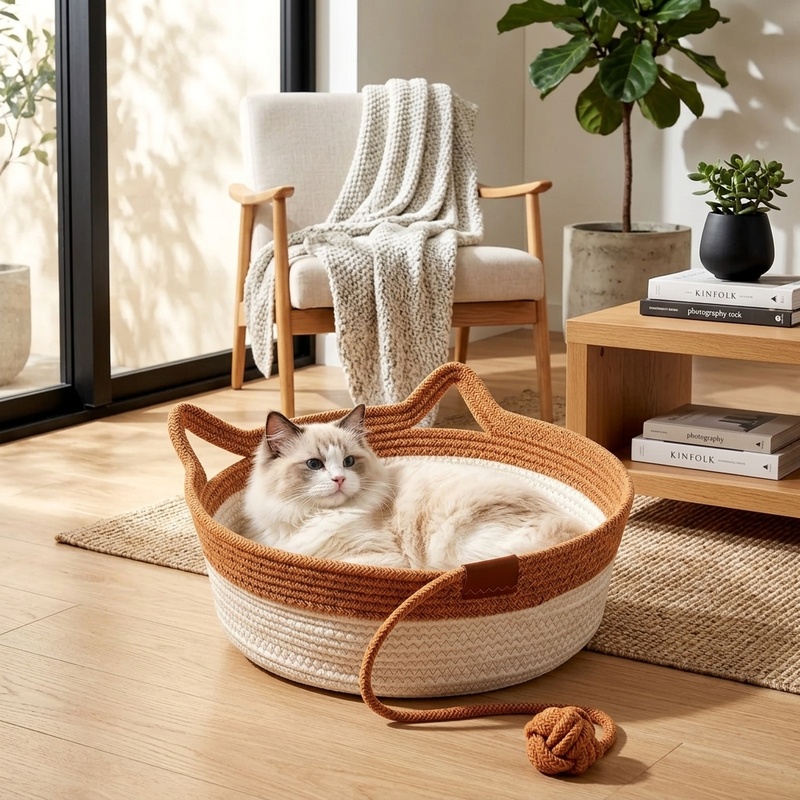 Furniture Hardware For Bed - 35/40/46cm 수공예 면로프 고양이 바구니 침대