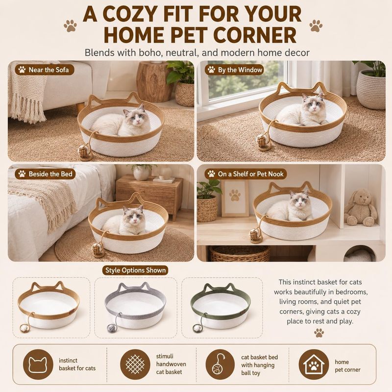 35/40/46cm 수공예 면로프 고양이 바구니 침대  - Furniture Hardware For Bed 리뷰 및 가격